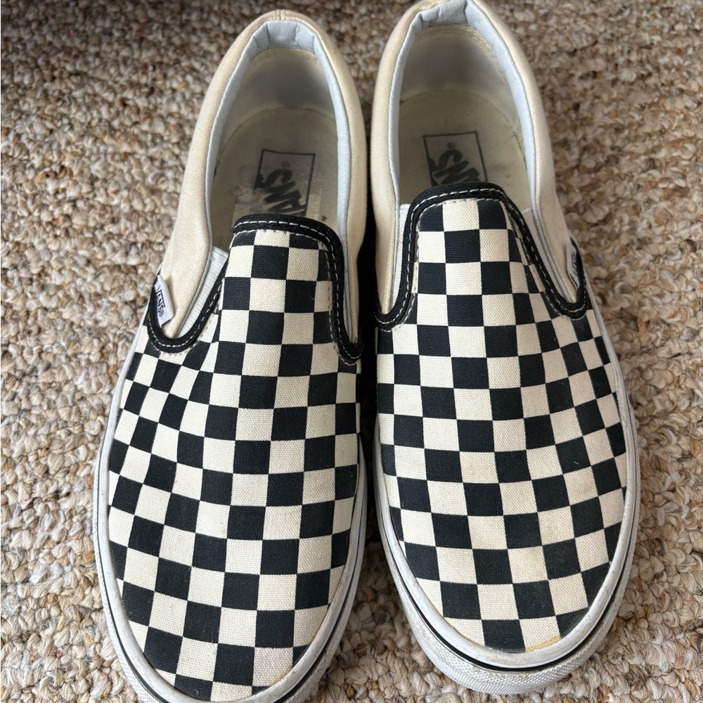 Vans Checkered Slip-On Shoes - Black and White